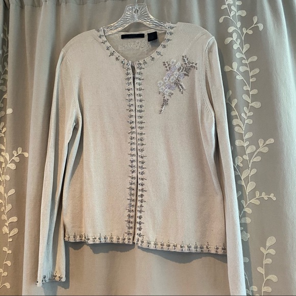 Vintage Look Easel Hand Beaded Cashmere Silk Cotton  Fancy Dressy Sweater Size L - Picture 10 of 10